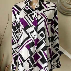NEW RALPH LAUREN Popover Blouse M Purple White